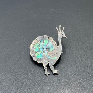 ES MEXICO Signed 925 Sterling Silver Vintage Abalone Shell Peacock Brooch Pin